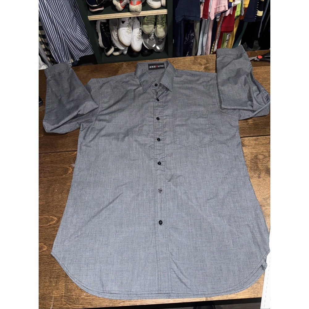Giorgio Armani Shirt Mens 16 Gray Long Sleeve Buttons Italy Vintage